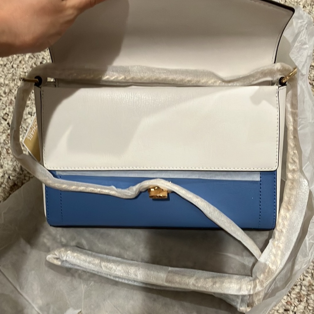 Michael Kors Kinsley 35S0GYKF2T Medium Leather Flap Shoulder Crossbody Bag blue - Picture 9 of 12